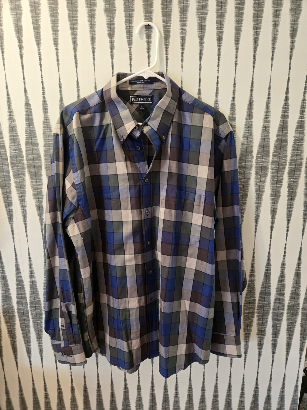 Paul Fredrick Blue and Gray Plaid Button-Down Shirt